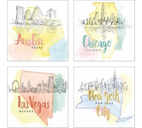 US Cities 4 Piece Art Print Set by Beth Grove