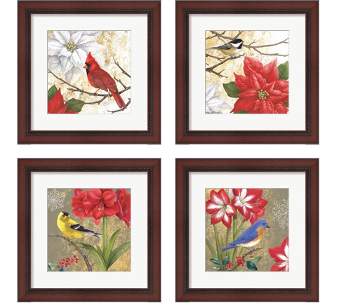 Winter Birds Collage 4 Piece Framed Art Print Set by Beth Grove