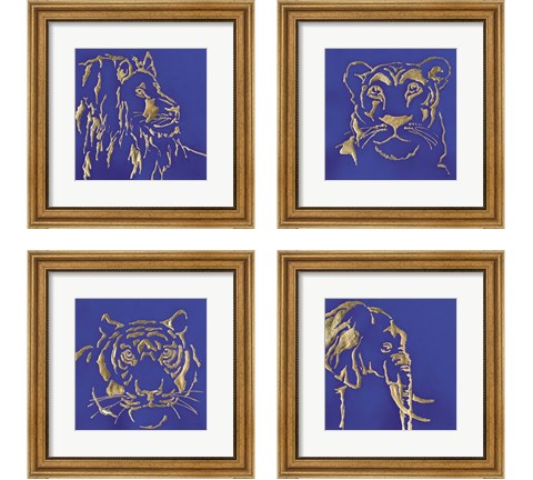 Gilded Animal Blue 4 Piece Framed Art Print Set by Chris Paschke