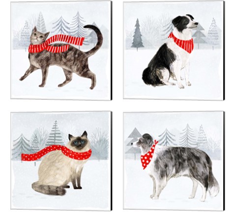 Christmas Cats & Dogs  4 Piece Canvas Print Set by Victoria Borges