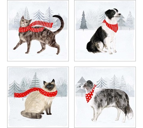 Christmas Cats & Dogs  4 Piece Art Print Set by Victoria Borges