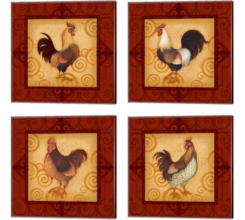 Decorative Rooster 4 Piece Canvas Print Set by Vivian Eisner
