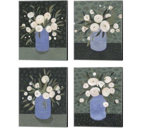 Mason Jar Bouquet 4 Piece Canvas Print Set by Emma Scarvey