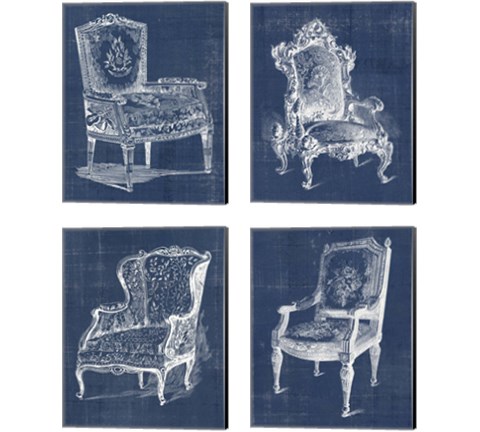 Antique Chair Blueprint 4 Piece Canvas Print Set by Vision Studio