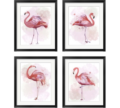 Fluffy Flamingo 4 Piece Framed Art Print Set by Fab Funky