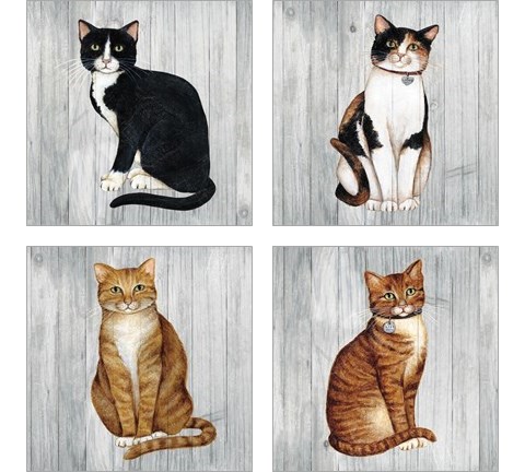 Country Kitty on Wood 4 Piece Art Print Set by David Carter Brown