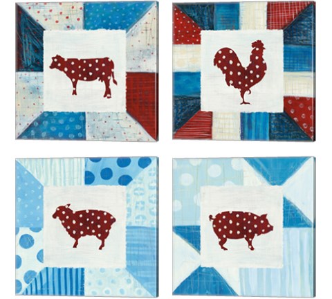 Modern Americana Farm Quilt  4 Piece Canvas Print Set by Melissa Averinos