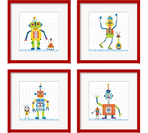 Robot Party on Square Toys 4 Piece Framed Art Print Set by Melissa Averinos