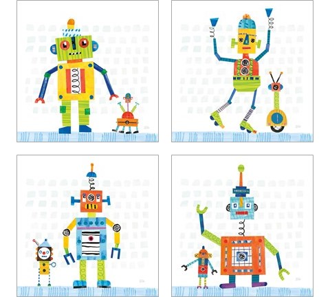 Robot Party on Square Toys 4 Piece Art Print Set by Melissa Averinos