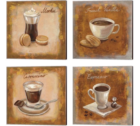 Coffee Time on Wood 4 Piece Canvas Print Set by Silvia Vassileva