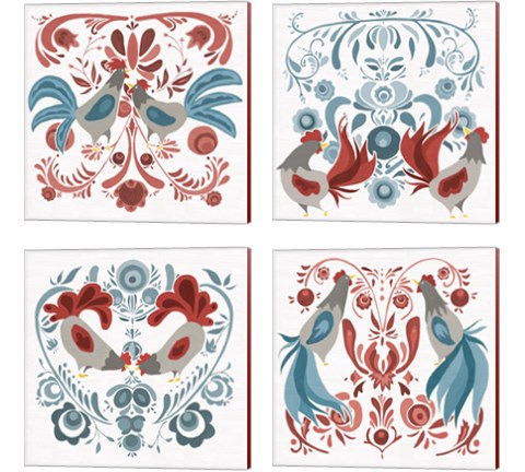Americana Roosters 4 Piece Canvas Print Set by Wild Apple Portfolio