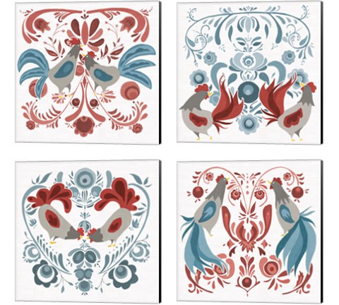 Americana Roosters 4 Piece Canvas Print Set by Wild Apple Portfolio