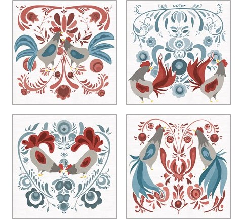 Americana Roosters 4 Piece Art Print Set by Wild Apple Portfolio