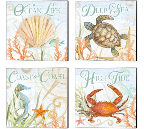 Ocean Life 4 Piece Canvas Print Set by Janice Gaynor