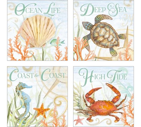Ocean Life 4 Piece Art Print Set by Janice Gaynor