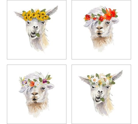 Floral Llama 4 Piece Art Print Set by Lanie Loreth