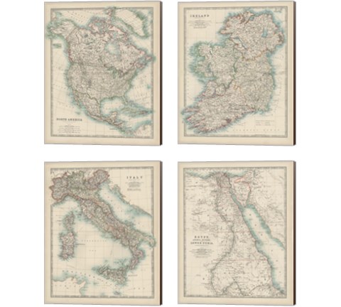 Antique Maps 4 Piece Canvas Print Set by Walt Johnston