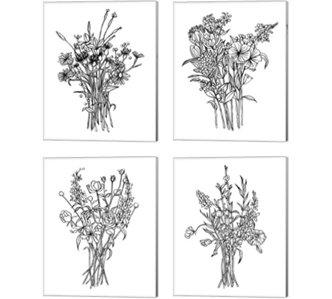 Black & White Bouquet 4 Piece Canvas Print Set by Emma Scarvey