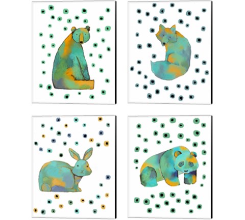 Polka Dot Watercolor Animals 4 Piece Canvas Print Set by Judi Bagnato
