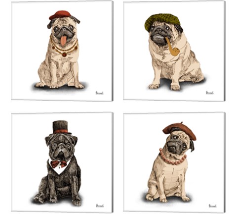 Pugs in Hats 4 Piece Canvas Print Set by Bannarot