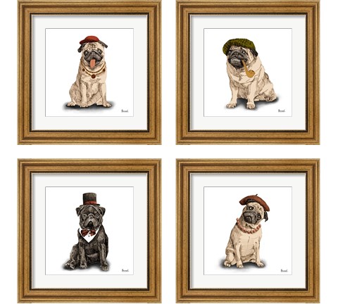 Pugs in Hats 4 Piece Framed Art Print Set by Bannarot