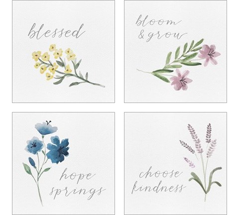 Wildflowers and Sentiment 4 Piece Art Print Set by Hartworks