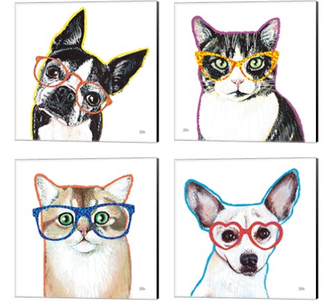 Bespectacled Pet 4 Piece Canvas Print Set by Melissa Averinos