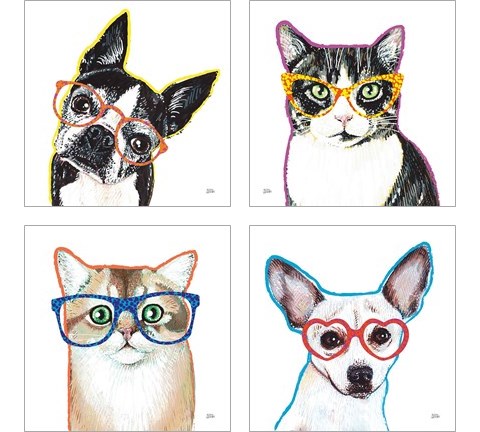 Bespectacled Pet 4 Piece Art Print Set by Melissa Averinos