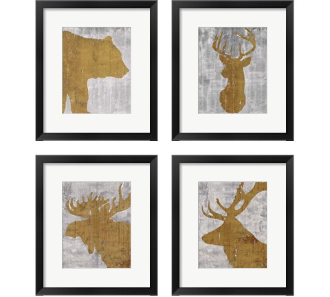 Rustic Lodge Animals on Grey 4 Piece Framed Art Print Set by Marie-Elaine Cusson