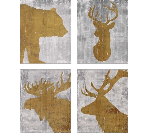 Rustic Lodge Animals on Grey 4 Piece Art Print Set by Marie-Elaine Cusson