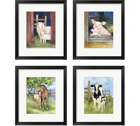 Farm Family Cows & Animals 4 Piece Framed Art Print Set by Kathleen Parr McKenna