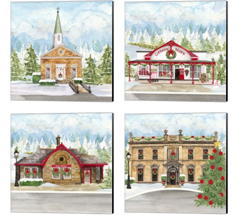 Christmas Village 4 Piece Canvas Print Set by Tara Reed