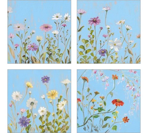 Wild Flowers on Cerulean 4 Piece Art Print Set by Sandra Iafrate