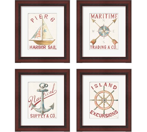 Floursack Nautical Red 4 Piece Framed Art Print Set by Danhui Nai