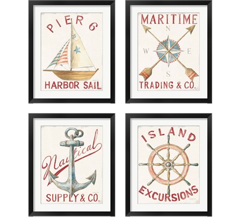 Floursack Nautical Red 4 Piece Framed Art Print Set by Danhui Nai