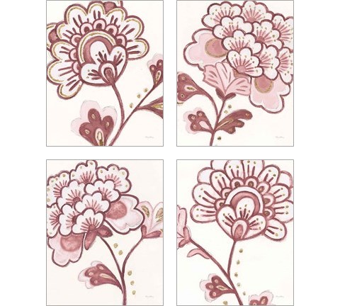 Flora Chinoiserie Pink 4 Piece Art Print Set by Emily Adams
