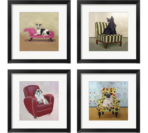 Dogs on Chairs 4 Piece Framed Art Print Set by Carol Dillon