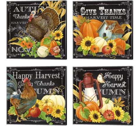 Harvest Greetings 4 Piece Canvas Print Set by Jane Maday