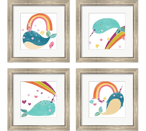 Happy Narwals 4 Piece Framed Art Print Set by June Erica Vess