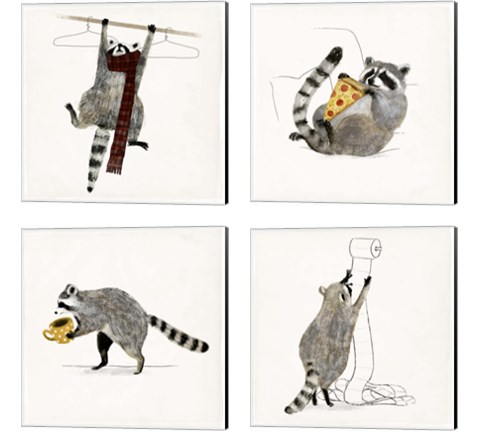 Rascally Raccoon 4 Piece Canvas Print Set by Victoria Barnes