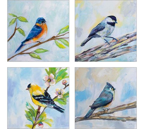 Birds on Blue 4 Piece Art Print Set by Jeanette Vertentes