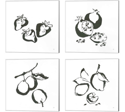 Black & White Fruit 4 Piece Canvas Print Set by Chris Paschke