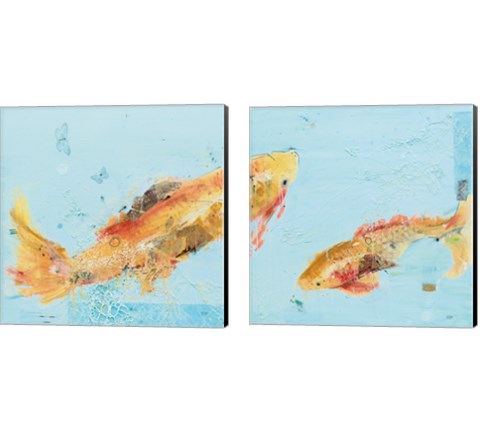 Fish in the Sea Aqua 2 Piece Canvas Print Set by Kellie Day