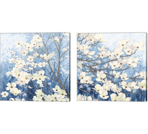 Dogwood Blossoms Indigo 2 Piece Canvas Print Set by James Wiens