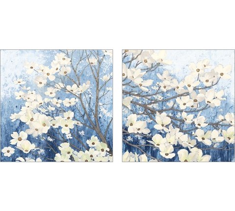 Dogwood Blossoms Indigo 2 Piece Art Print Set by James Wiens