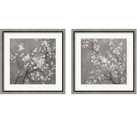 White Cherry Blossoms on Grey 2 Piece Framed Art Print Set by Danhui Nai