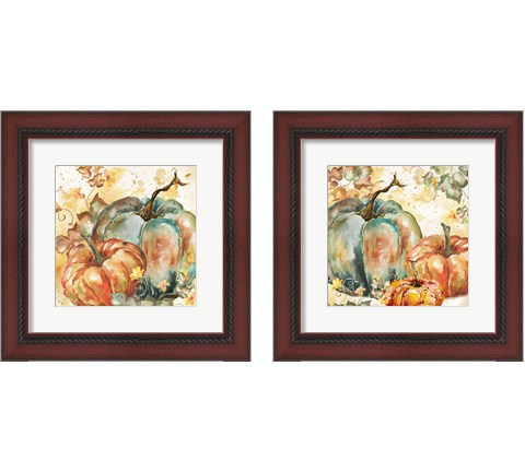 Watercolor Harvest Teal and Orange Pumpkins 2 Piece Framed Art Print Set by Tre Sorelle Studios