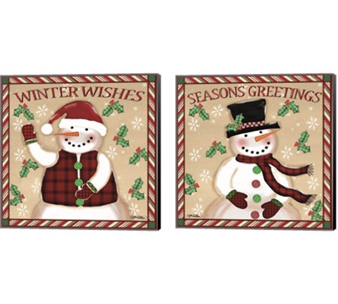 Season's Greetings Snowmen 2 Piece Canvas Print Set by Jen Killeen