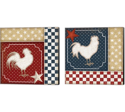 Red White and Blue Rooster 2 Piece Canvas Print Set by Jennifer Pugh