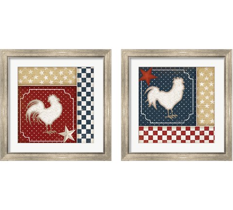 Red White and Blue Rooster 2 Piece Framed Art Print Set by Jennifer Pugh